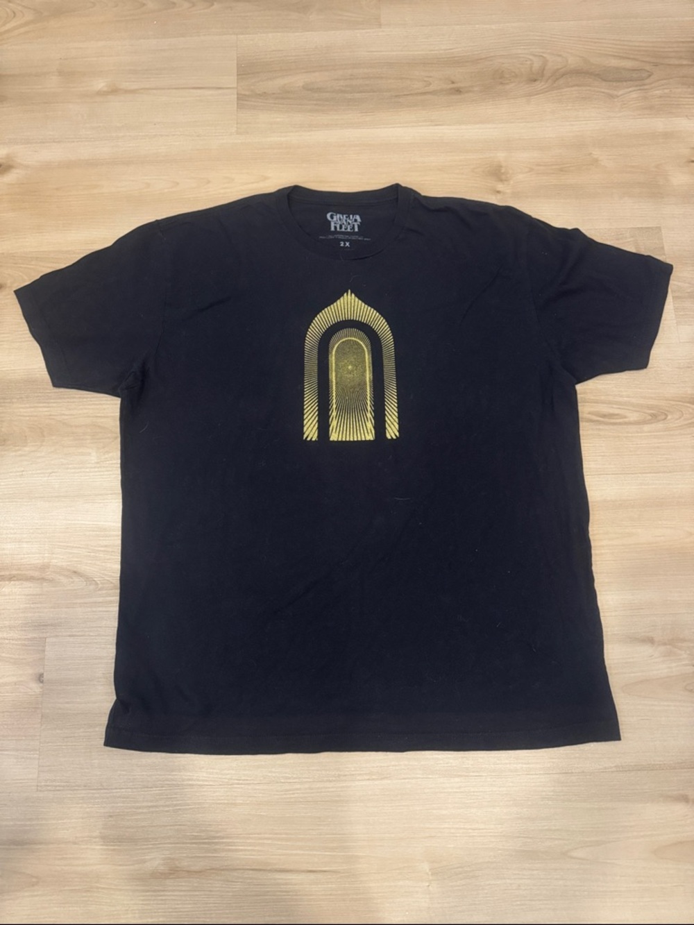 Greta Van Fleet Men’s 2XL Black Short-Sleeve Tee with Gold Arch Graphic